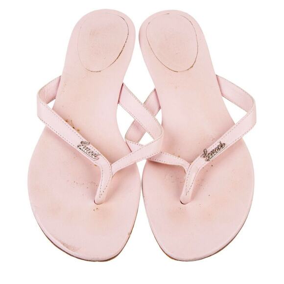 Authentic GUCCI Pink Leather Thong Sandals Flip Flops Size EU 36.5 - Picture 1 of 6